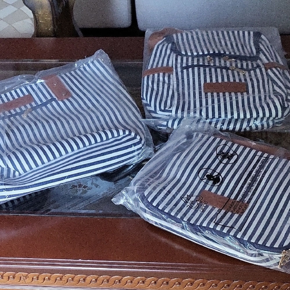 Striped Blue and White Backpack Set